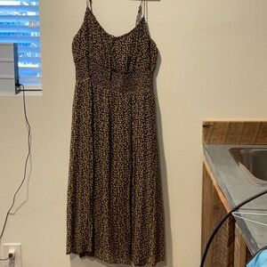 Bila Brown Black Pleated Midi Sundress